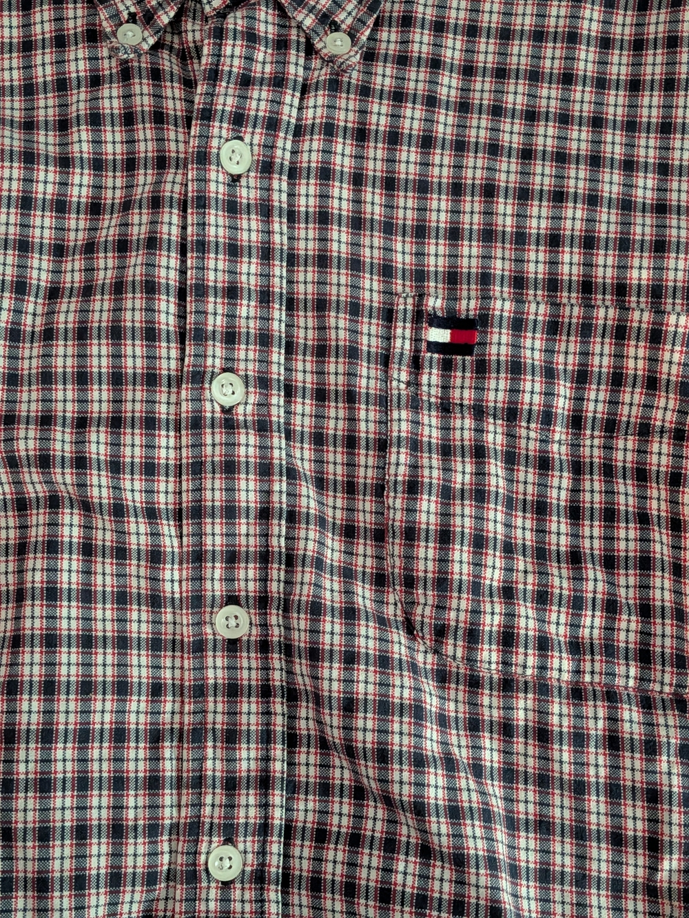 Tommy Hilfiger Red, White & Navy Checked Collar Button Shirt - Picture 3 of 4